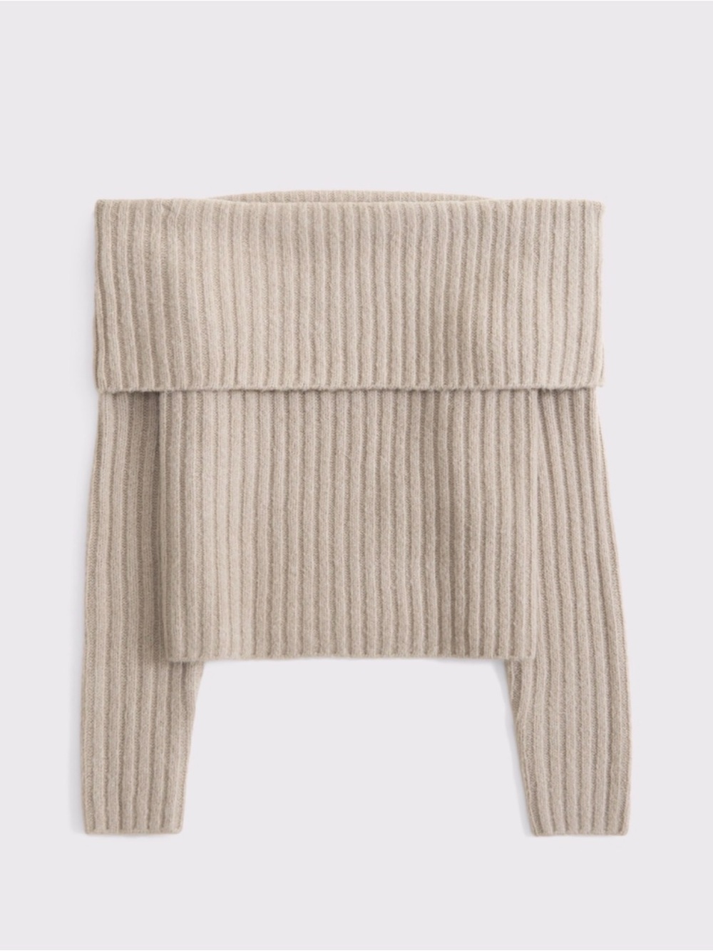 Abercrombie & Fitch Off-Shoulder Fold over Ribbed Sweater Tan